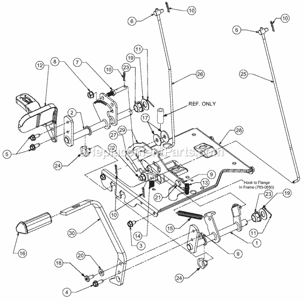 Pedal Assembly Diagram and Parts List for 1527 13A-241G100 Cub Cadet Lawn Tractor